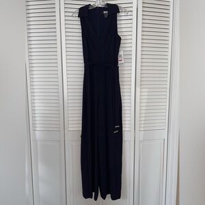 DKNY Dark Navy Sleeveless Collared Jumpsuit